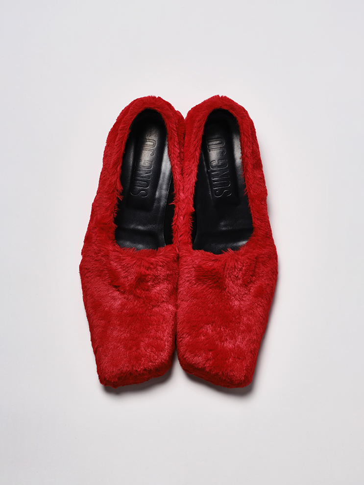 Cherry Red Slashed fur loafers